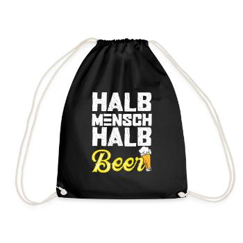 Halb Mensch Halb Bier - Biertrinker Spruch T-Shir - Turnbeutel - Schwarz - Vorne