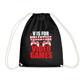 V is for Valentine (Video Games) - Gamer Couple - Drawstring Bag - black - Front