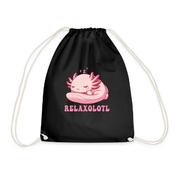 Relaxolotl Axolotl Late Riser Sleeping Chilling - Drawstring Bag - black - Front