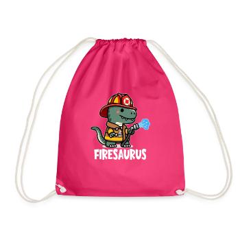 Firesaurus mit Feuerwehrhelm und Feuerwehrschlauch - Turnbeutel - Fuchsia - Vorne