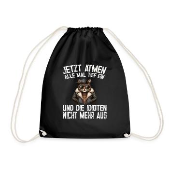 Funny Cat Sarcasm Idiots Saying Humor - Drawstring Bag - black - Front