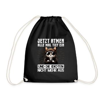 Funny Cat Sarcasm Idiots Saying Humor - Drawstring Bag - black - Front