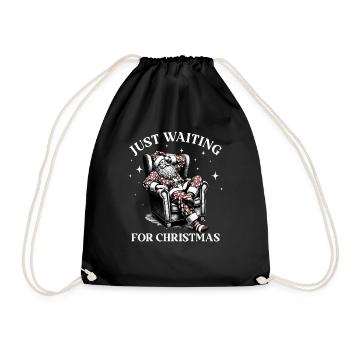 Just waiting for Christmas tired Santa - Drawstring Bag - black - Front
