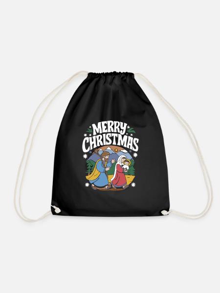 Merry Christmas Geschenkidee Geschenk Familie Holy - Turnbeutel - Schwarz