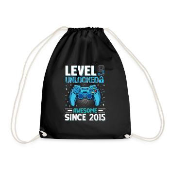 9th Birthday Gamer 9 Year Old Funny Bday Boy Nine - Drawstring Bag - black - Front