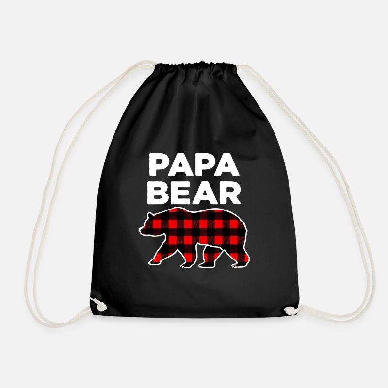 Papa Dad Bear Buffalo Plaid Family Matching Xmas - Drawstring Bag - black