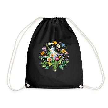 Colorful Wildflowers Bouquet Illustration - Drawstring Bag - black - Front