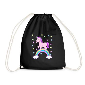Einhorn Regenbogen Geschenkidee - Turnbeutel - Schwarz - Vorne