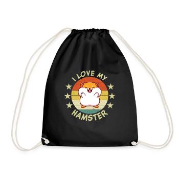 I Love My Hamster | Funny Hamster Saying | - Drawstring Bag - black - Front