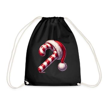 Christmas candy cane with hat - Drawstring Bag - black - Front
