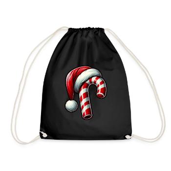 Christmas candy cane with hat - Drawstring Bag - black - Front