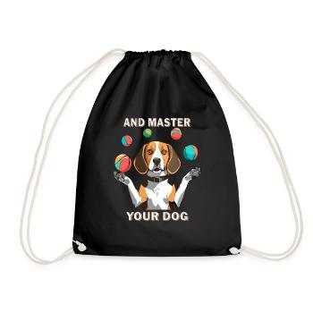 BEAGLE JUGGLES AND MASTER YOUR DOG - Drawstring Bag - black - Front
