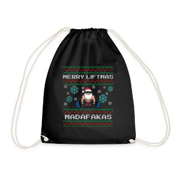 Merry Liftmas Lustiger Spruch mit Ugly Christmas - Turnbeutel - Schwarz - Vorne