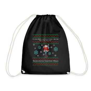 Lustiger Spruch mit Hipster Ugly Christmas - Turnbeutel - Schwarz - Vorne