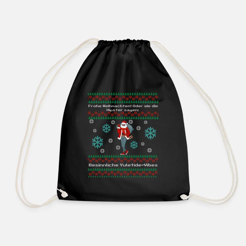 Lustiger Spruch mit Hipster Ugly Christmas - Turnbeutel - Schwarz