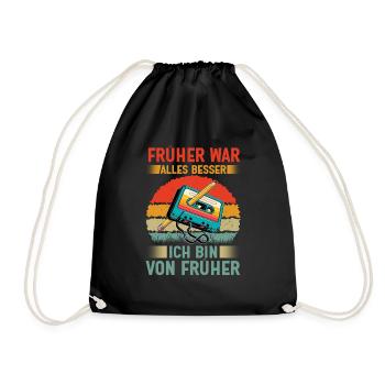 Cassettes Player Mixtape Music 80s Vintage Retro - Drawstring Bag - black - Front