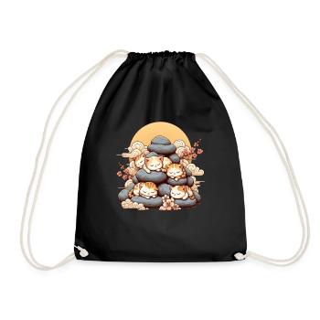 Japanische Katzen Anime Kätzchen Schlafen Kawaii - Turnbeutel - Schwarz - Vorne