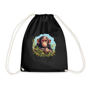 Chimpanzee Schimpansen Schimpanse - Drawstring Bag - black - Front