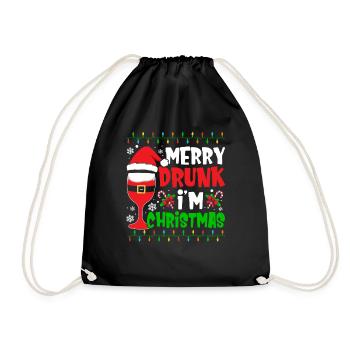 Merry Drunk I'm Christmas Wine Beer Spirit - Turnbeutel - Schwarz - Vorne
