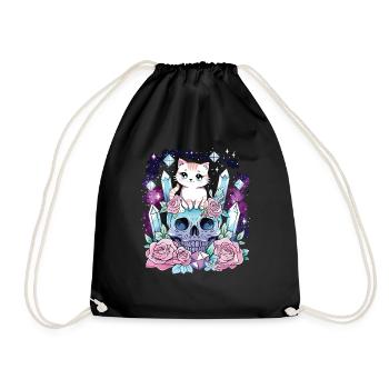 Kawaii Cat Pastel Goth Cute Anime - Drawstring Bag - black - Front