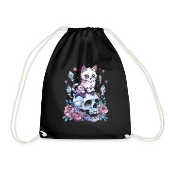 Kawaii Cat Pastel Goth Cute Anime - Drawstring Bag - black - Front