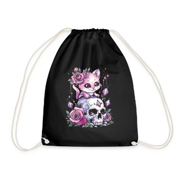 Kawaii Cat Pastel Goth Cute Anime - Drawstring Bag - black - Front