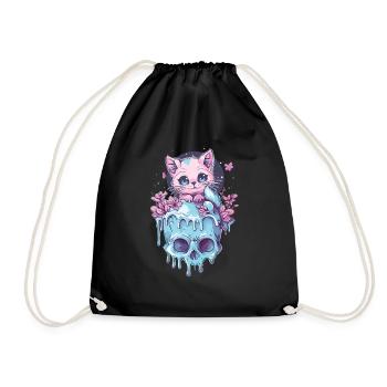 Kawaii Cat Pastel Goth Cute Anime - Drawstring Bag - black - Front