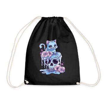 Kawaii Cat Pastel Goth Cute Anime - Drawstring Bag - black - Front