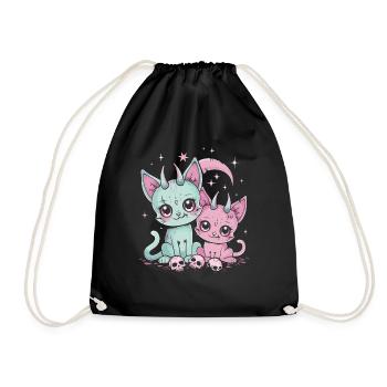 Kawaii Cat Pastel Goth Teuflisch - Turnbeutel - Schwarz - Vorne