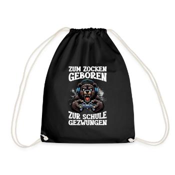 Born to gamble, forced to go to school, bear - Drawstring Bag - black - Front
