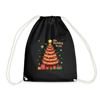 Hot Dog Weihnachtsbaum ugly Weihnachts Weihnachten - Turnbeutel - Schwarz - Vorne