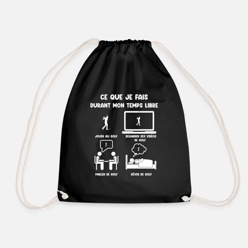 Free time golf funny humor - Drawstring Bag - black