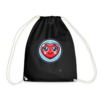 Smiling heart with kawaii eyes - Drawstring Bag - black - Front
