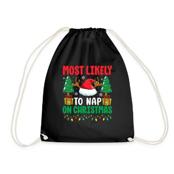 Most Likely To Nap On Christmas Holiday Sleep - Drawstring Bag - black - Front