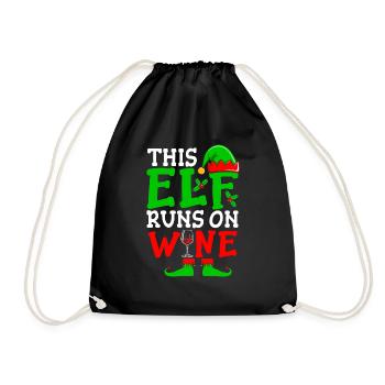This Elf Runs On Wine Christmas Spirit - Drawstring Bag - black - Front