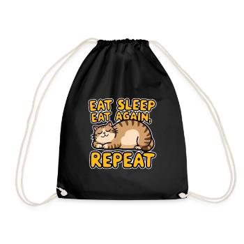 Cat Eats, Eats Still And Sleeps - Kitten Humor - Drawstring Bag - black - Front