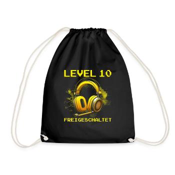 Level 10 Freigeschaltet Gaming Geburtstag PC - Turnbeutel - Schwarz - Vorne