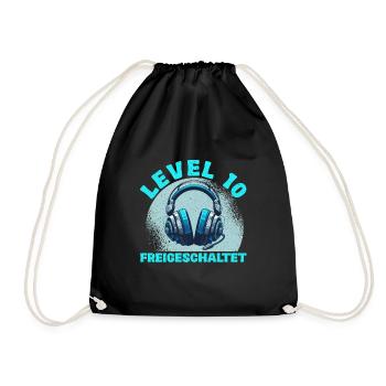 Level 10 Freigeschaltet Gaming Geburtstag PC - Turnbeutel - Schwarz - Vorne