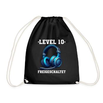 Level 10 Freigeschaltet Gaming Geburtstag PC - Turnbeutel - Schwarz - Vorne