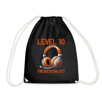 Level 10 Freigeschaltet Gaming Geburtstag PC - Turnbeutel - Schwarz - Vorne