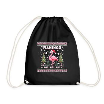 Weihnachts-Flamingo – Lustiges Ho! Ho! Ho! - Turnbeutel - Schwarz - Vorne