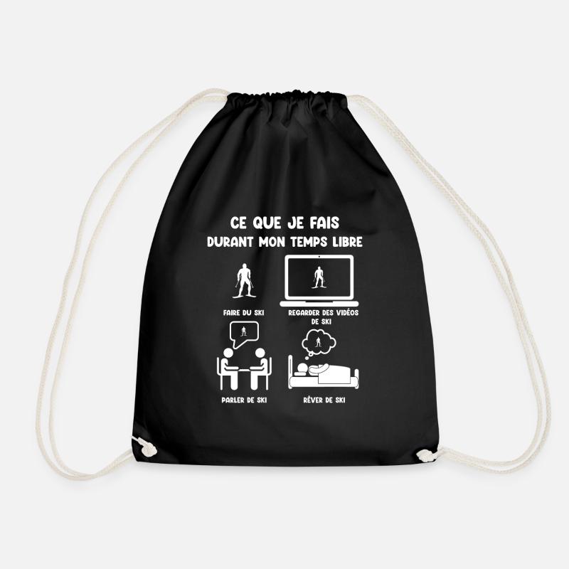 Free time skiing funny humor - Drawstring Bag - black