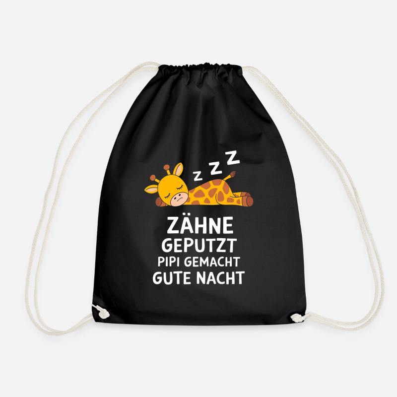 Pyjama Nachthemd Zähne Geputzt Giraffe - Turnbeutel - Schwarz