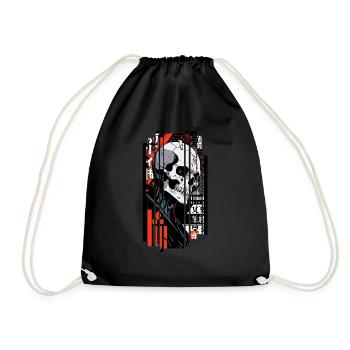Ver.1 - Cyborg skull red black kanji - Drawstring Bag - black - Front