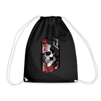 Cyborg black kanji skull - Drawstring Bag - black - Front