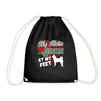 My Akita A Heartbeat At My Feet - Drawstring Bag - black - Front