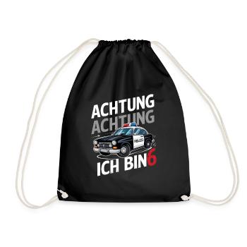 Achtung Ich Bin 6 Polizei 6. Geburtstag - Turnbeutel - Schwarz - Vorne