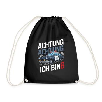 Achtung Ich Bin 6 Polizei 6. Geburtstag - Turnbeutel - Schwarz - Vorne
