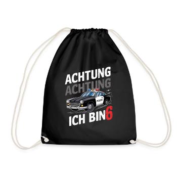 Achtung Ich Bin 6 Polizei 6. Geburtstag - Turnbeutel - Schwarz - Vorne