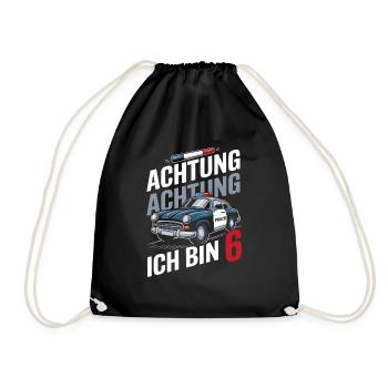 Achtung Ich Bin 6 Polizei 6. Geburtstag - Turnbeutel - Schwarz - Vorne